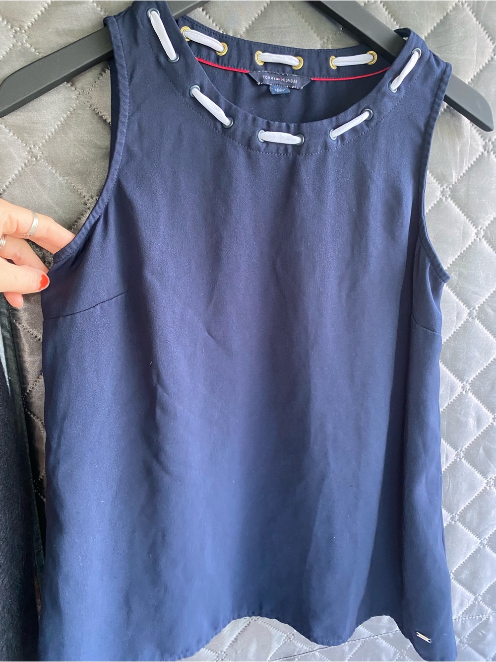 Tommy Hilfiger Navy Blue Nautical Rope Grommet Sleeveless Blouse Top XS